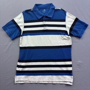 Foot Locker Mens Blue White Black Striped Short Sleeve Cotton Polo Shirt Size M
